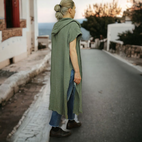 Poncho fără mâneci din pânză topita de bumbac. Kimono unisex. Kimono de plajă. Cardigan de femei. Cardigan de barbati