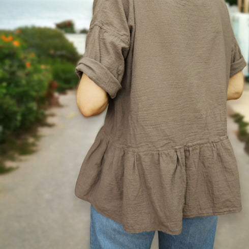 Bluza de vara pentru doamne din panza topita de bumbac. Camasa dama din tesatura naturala.