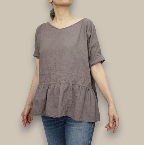 Bluza de vara pentru doamne din panza topita de bumbac. Camasa dama din tesatura naturala.