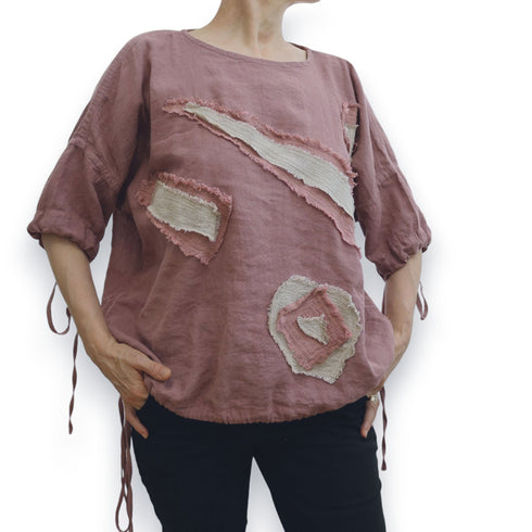 Bluză din canepa pentru doamne/ Cămașă lejera cu sireturi