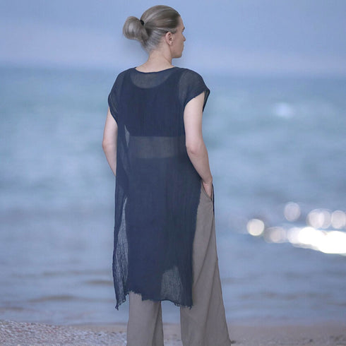 Cardigan dama subțire și transparent din panza topita de bumbac