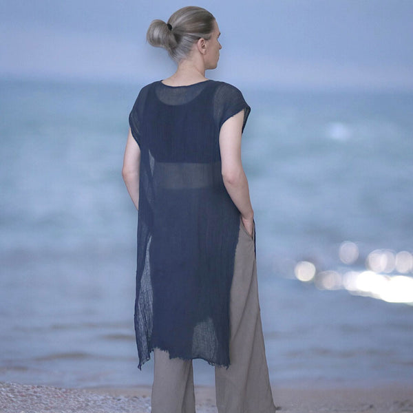 Cardigan dama subțire și transparent din panza topita de bumbac