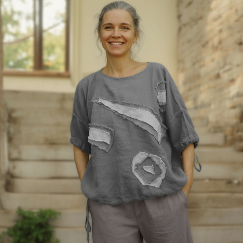 Bluză din canepa pentru doamne/ Cămașă lejera cu sireturi