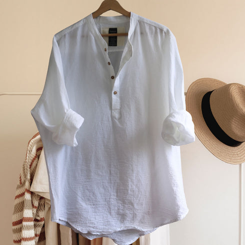 Cămașă unisex cu mâneci largi. Cămașă fină de vară, din țesătură naturală de bumbac topit.