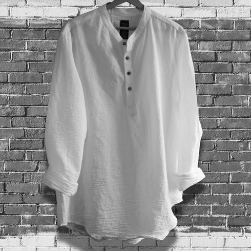 Cămașă unisex cu mâneci largi. Cămașă fină de vară, din țesătură naturală de bumbac topit.