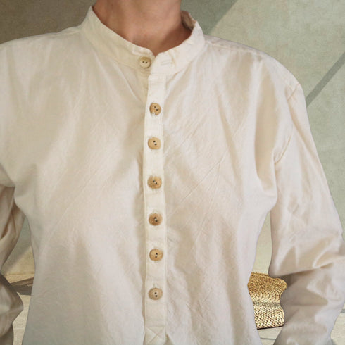 Camasa tunica unisex din bumbac 100% creponat alb textura boho-chic fara calcare Foxenia