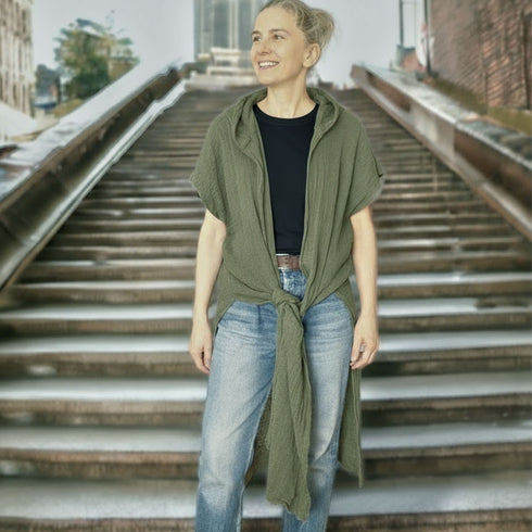 Poncho fără mâneci din pânză topita de bumbac. Kimono unisex. Kimono de plajă. Cardigan de femei. Cardigan de barbati