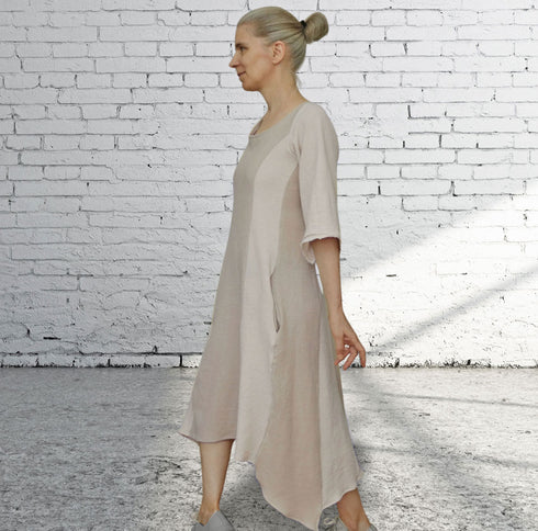 Women's dress made of soft fabric, mix of hemp and cotton