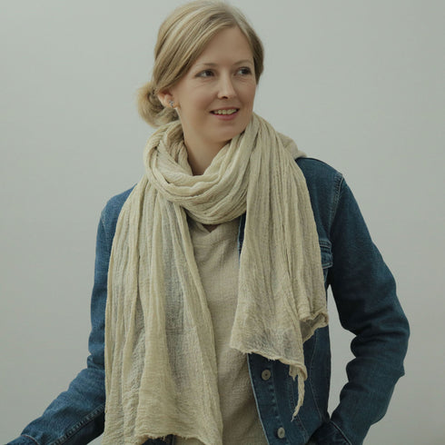 Esarfa din bumbac fiert textura creponata sal moale culori pastelate accesoriu boho Foxenia