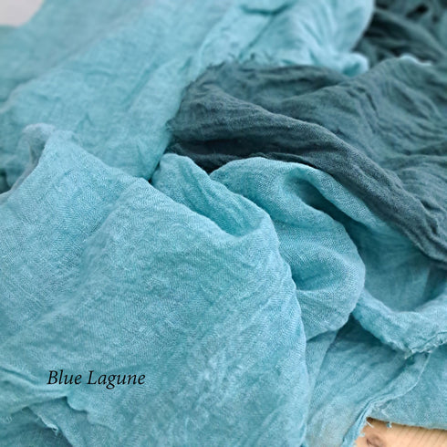 Esarfa din in 100% natural textura sifonata in topit subtire culoare blue-lagune Foxenia