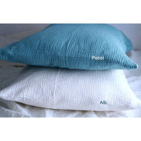 Față de perna din muselină PETROL & ALB