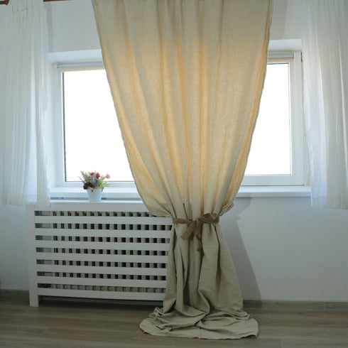 Draperii rustice din țesatură de in si bumbac topit, ansamblu