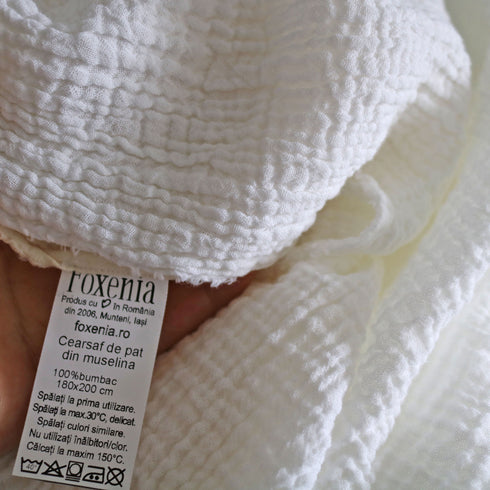 Lenjerie de Pat din Muselină din Bumbac – Natur & Alb