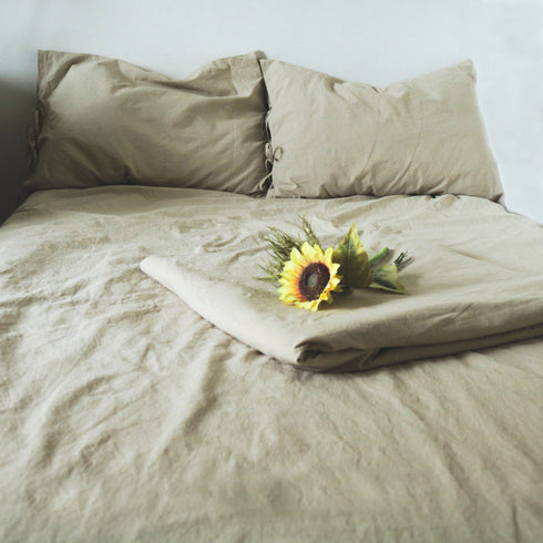 Lenjerie de pat din panza de casa bumbac pur iced coffee hipoalergenica bebelusi Foxenia