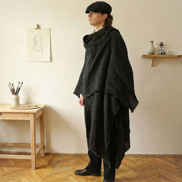 Poncho medieval. Mantie din in unisex. Pelerina lejera din tesatura moale, sustenabila