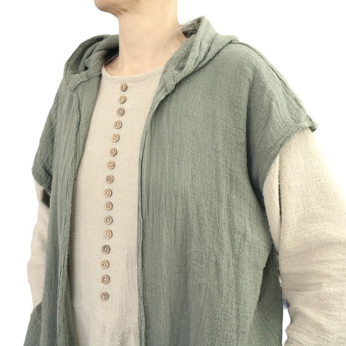 Poncho fără mâneci din pânză topita de bumbac.Kimono unisex.Kimono de plajă. Cardigan de femei. Cardigan de barbati by Foxenia