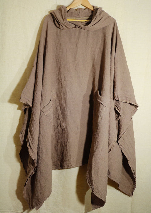 Poncho medieval din țesătură de cânepă. Mantie cu glugă boho