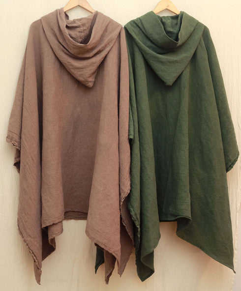 Poncho medieval din țesătură de cânepă. Mantie cu glugă boho