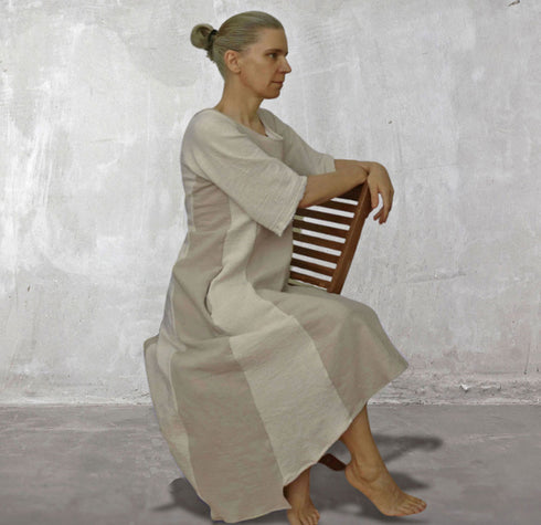 Women's dress made of soft fabric, mix of hemp and cotton