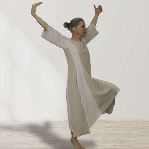 Women's dress made of soft fabric, mix of hemp and cotton