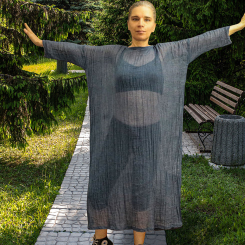 Caftan vaporos din bumbac topit pentru plaja