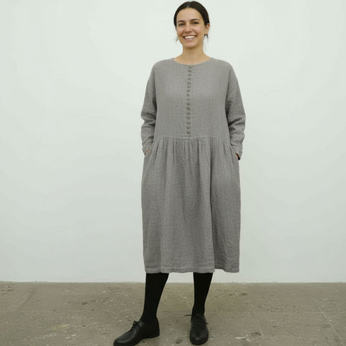 Rochie dama cu buzunare din tesatura moale de in prespalat. Tunica dama din in.