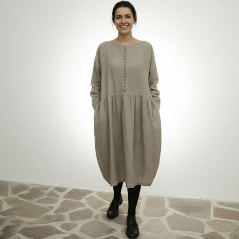 Rochie dama cu buzunare din tesatura moale de in prespalat. Tunica dama din in.