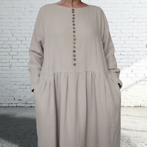 Rochie dama cu buzunare din tesatura moale de in prespalat. Tunica dama din in.