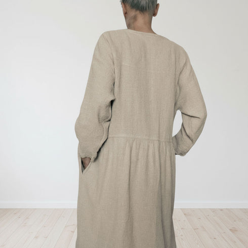 Rochie dama cu buzunare din tesatura moale de in prespalat. Tunica dama din in.