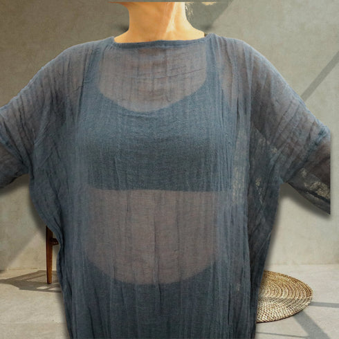 Caftan vaporos din bumbac topit pentru plaja