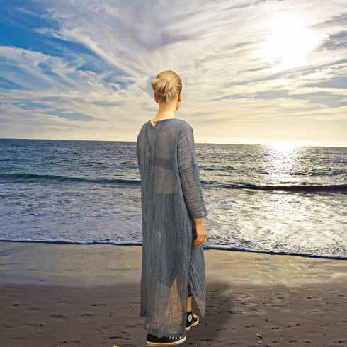 Caftan vaporos din bumbac topit pentru plaja