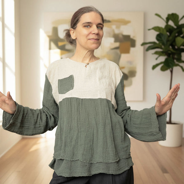 Women's blouse, light and elegant, made of hemp and boiled cotton