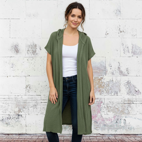 Sleeveless poncho in cotton fused canvas. Unisex kimono. Beach kimono. Women's cardigan. Men's cardigan