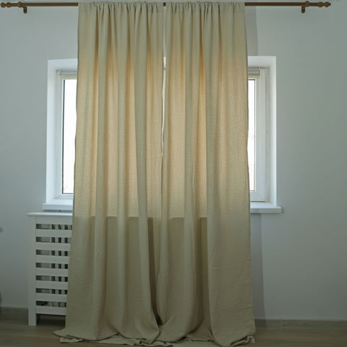 Draperii rustice din țesatură de in si bumbac topit - pe mijloc de fereastră