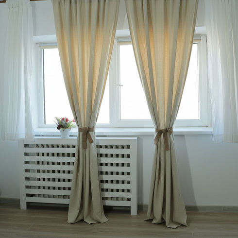 Draperii rustice din țesatură de in si bumbac topit natur