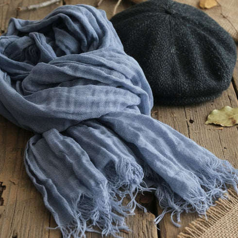 Esarfa din bumbac fiert. Esarfa boho. Esarfa trendy. Esarfa unisex. - Bleu