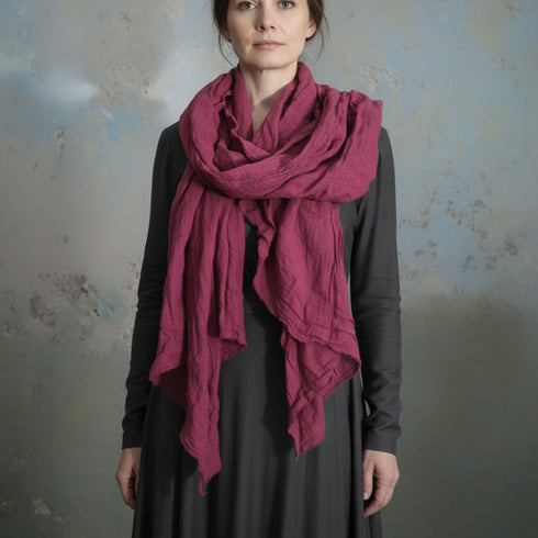 Esarfa unisex din tesatura de in, culoare burgundia, Esarfe unisex by Foxenia