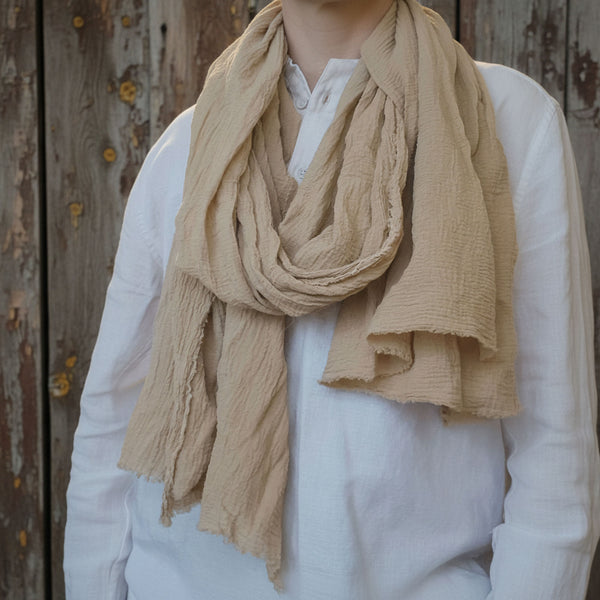 Esarfa din panza topita. Esarfa unisex din bumbac. Șal/Fular - culoare crem