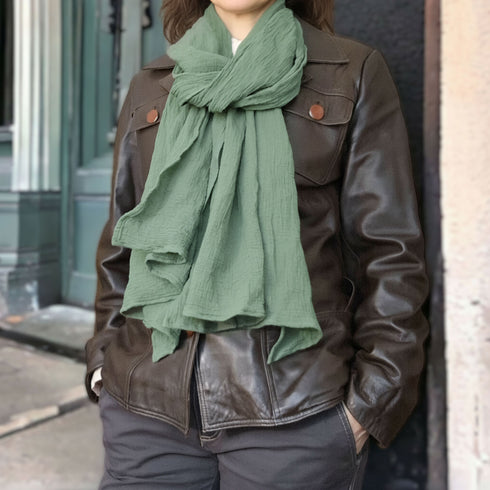 Esarfa din panza topita. Esarfa unisex din bumbac. Șal/Fular - verde padure