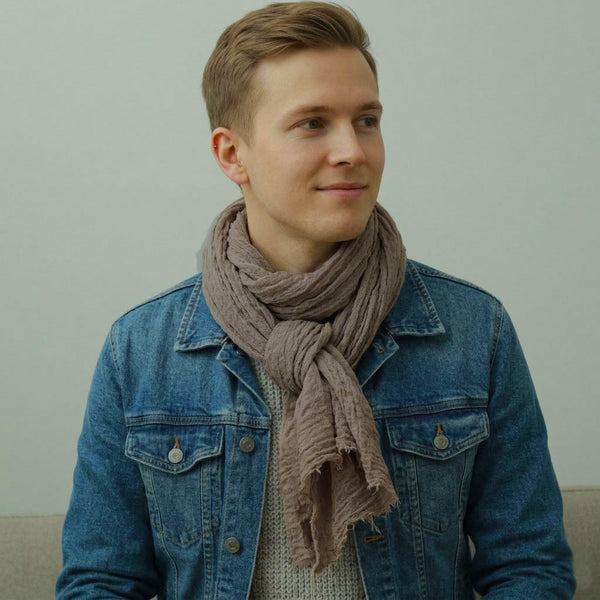 Eșarfă unisex din bumbac fiert. Eșarfă subțire. Eșarfă moale. Eșarfă creponată