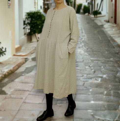 Tunica dama din tesatura naturala din amestec canepa cu bumbac fiert. Rochie dama.