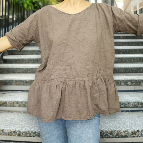 Bluza de vara pentru doamne din panza topita de bumbac. Camasa dama din tesatura naturala.