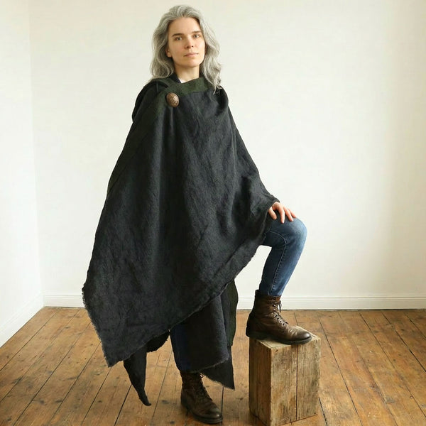 Unisex poncho. Medieval cape made of hemp.