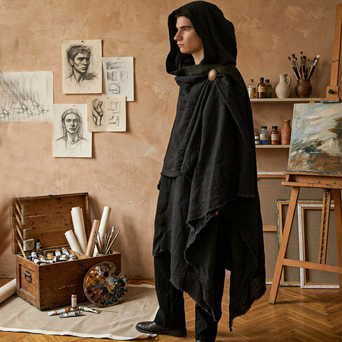 Medieval poncho. Unisex hemp cloak. Lightweight cape made of soft, sustainable fabric