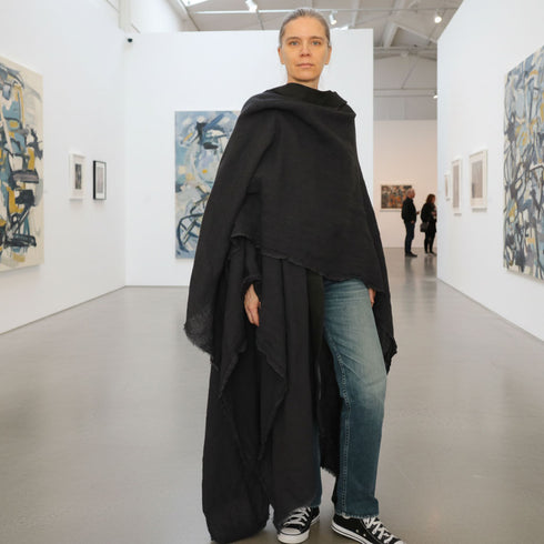 Pelerina medievala tip poncho cu gluga din canepa si bumbac maro pamantiu stil Jedi Foxenia