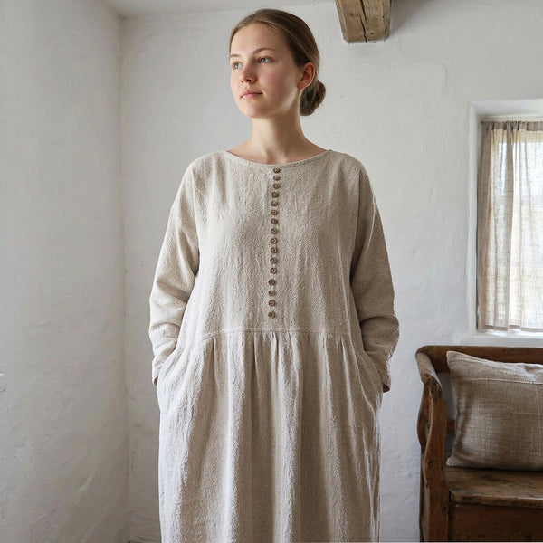 Women's dress with pockets made of soft pre-washed linen fabric. Women's linen tunic.