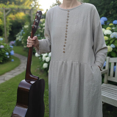 Women's dress with pockets made of soft pre-washed linen fabric. Women's linen tunic.