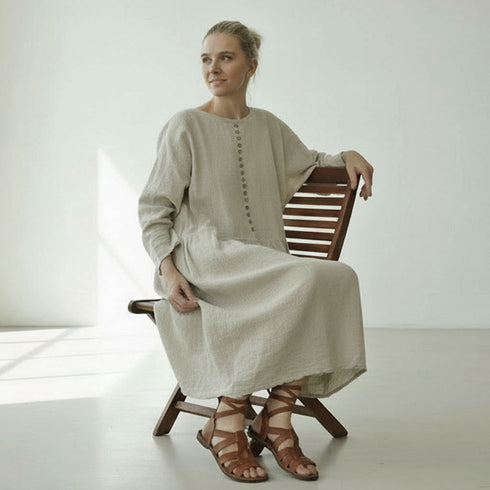 Women's dress with pockets made of soft pre-washed linen fabric. Women's linen tunic.
