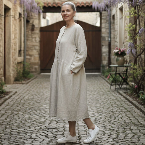Women's dress with pockets made of soft pre-washed linen fabric. Women's linen tunic.