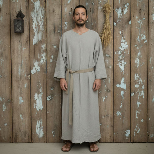 Tunica unisex din panza topita de in si bumbac - barbat cu barba